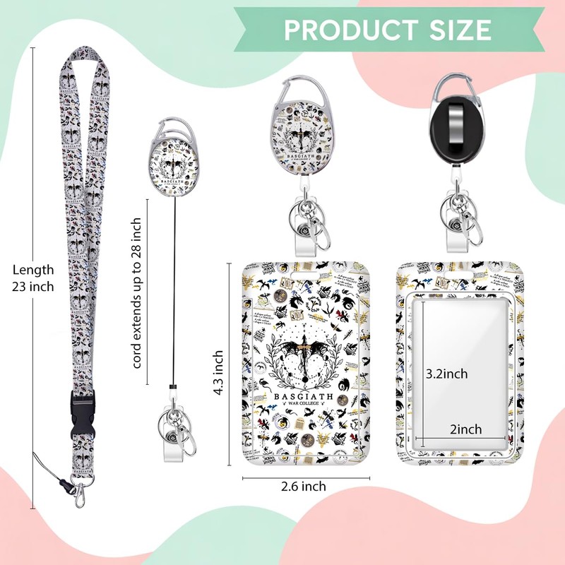 Fourth Wing Merch, ID Badge Holder with Lanyard, Retractable ID