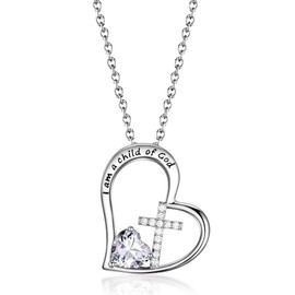 BAOWING Birthstone Cross Necklace for Little Girls Baptism First Communion Gifts I Am a Child of God Easter Birthday Christmas Gifts Kids Girls Jewelry for Goddaughter Godchild Teens Women April