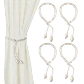 Zcbzbn 4pcs Curtain Tiebacks Curtain Rope Buckle Boho Tiebacks for Curtains Hand Knitted Cotton Curtains Tiebacks for Decoration of Living Room, Office and Bedroom Beige