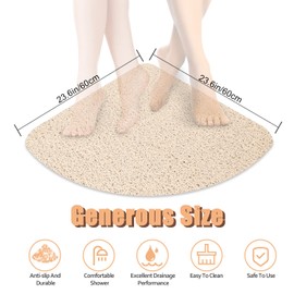 Lurowo Corner Shower Mat Non Slip, Quadrant Loofah Shower Mat with Drain, Quick Drying Curved Shower Mat Anti Mould for Inside Shower, 60 * 60cm (Beige)