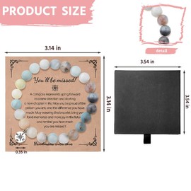 Happy Retirement Gift for Coworker Colleague Compass Bracelet for Women Mens Farewell Graduation Gifts for Best Friend Natural Stone Bracelet for Coworkers Going Away Gift for Women Men