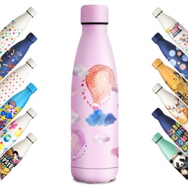 KollyKolla Stainless Steel Drinking Bottle, 500 ml, 3D Print Drinking Bottle, Sports Bottle, Suitable for Carbonated Drinks, Leak-Proof Thermos Flask, BPA-Free, Drinking Bottles for Children, School,