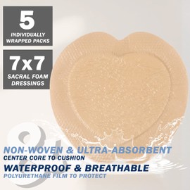 EVERLIT Sacrum Silicone Foam Dressing | Highly-Absorbent Waterproof Sacral Bandage Pad for Bed Sore Pressure Ulcer Wound Care | Sterile Adhesive Dressing for Chronic Wounds (7" x 7" | 5 Pack)