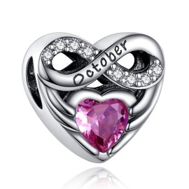 BEEUVIP Women's Infinity Love Heart Birthstone Charm Pendant for Bracelet 925 Sterling Silver Birthstone Charms Beads Fits Bracelet, Silver, Cubic Zirconia