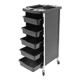 Carrito de salón de belleza, carrito de plástico con ruedas para estilista, carrito de almacenamiento de belleza con 5 cajones para peluquería, belleza, spa, tatuaje, negro