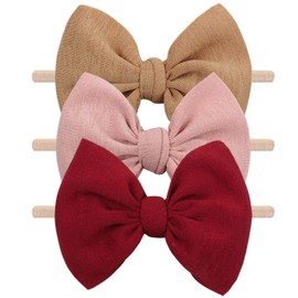 YanJie Baby Girls Nylon Headbands Newborn Bows Handmade Hair Bows Hairbands Hair Accessories for Newborn Infant Toddlers Kids(Red Pink Brown)
