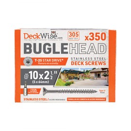 DeckWise #10x2-1/2 Brown Bugle-Head All-Purpose Screws, 305 Stainless Steel T15 Deck Screws Cover 100 Sq. Ft. of Decking (350 Pack)