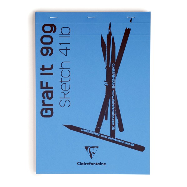 Clairefontaine - Ref 96731C - Graf It White Glued Sketch Pad (80 Sheets) - A6 Size, 90gsm Drawing Paper, Royal Blue Cover, Microperforated Sheets, Top Glued