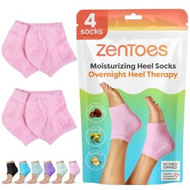 ZenToes - Calcetines hidratantes para el talón, 2 pares de calcetines de spa con forro de gel para curar y tratar los tacones secos y agrietados mientras duermes (regular, rosa)