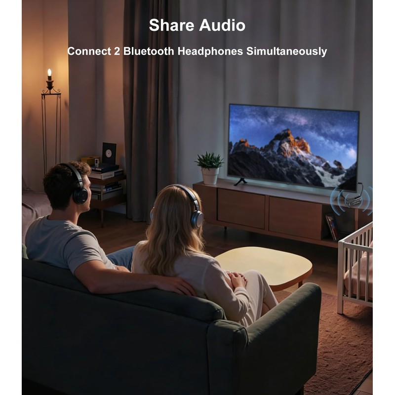 TSNAM Bluetooth Transmitter for TV to 2 Headphones Dual Link