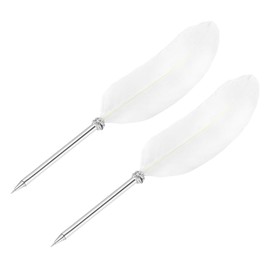 PATIKIL 21cm/8" Feather Ballpoint Pen, 2Pcs Ink Vintage Quill Pen Refined Plated Dip Pen for Calligraphy Writing Signature Wedding Gift, White