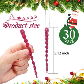 30 Pcs Christmas Plastic Icicle Twisted Plastic Icicle Ornaments Christmas Tree Hanging Decoration and Holiday Xmas Party Wedding Hanging(5.12 Inch,Rose Red)