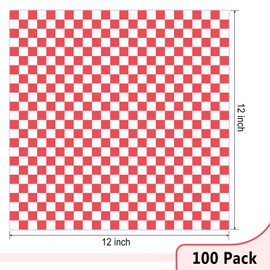 EcoDispose 12 x 12 Inches Grease Proof Deli Paper Precut Sheets for Deli Food, BBQ, Picnic, Party (100 Pcs, Red&White Checker)