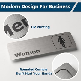 EliteSign Morden Men and Women Restroom Sign, Brushed Silver Aluminum Bathroom Sign Set, Easy To Install Bathroom Decor for Office Restaurant Hotel, 9" x 3"