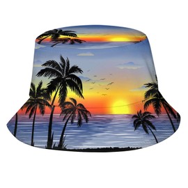 Hawaii Tropical Sunset Palm Tree Bucket Hat Summer Travel Beach Sun Hats Packable Outdoor Cap for Men Women
