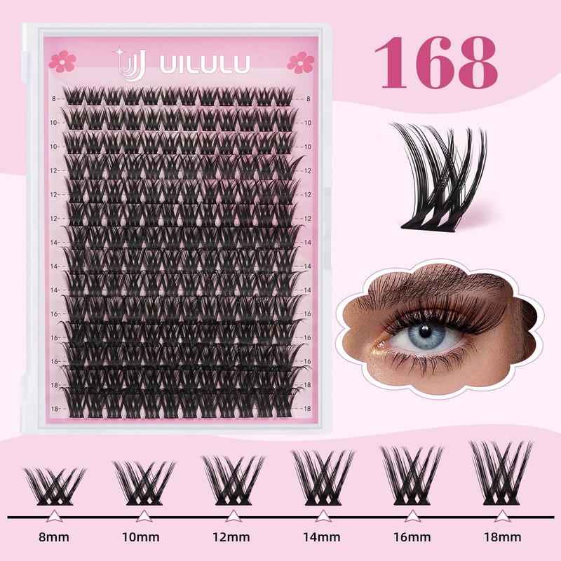 UILULU Lash Clusters Natural Individual Lashes Clusters 168 Count 0.07D