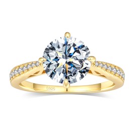 BAGUTTA PAVONE 3CT Moissanite Engagement Rings for Women, D Color VVS1 Moissanite Promise Ring 18K Yellow Gold Plated S925 Sterling Silver Wedding band for Women Moissanite Ring Size 6.5