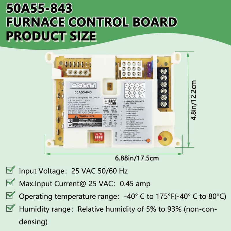 50A55-843 Furnace Control Board, Fit for White Rodgers 50A55-843 Board,