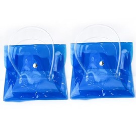 TotePrint 2PCS Dark Blue Clear Plastic Tote Bags with Buttons Closed, Simple Beach Bag Cosmetic Storage Bag for Girls. (Dark Blue-2pcs)