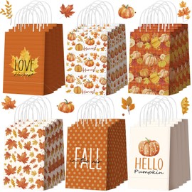Kolldenn 24 Pcs Fall Party Favors Bags Autumn Gift Goodie Paper Bags with Handles Thanksgiving Maple Leaf Pumpkin Pouch for Fall Party Decorations Supplies