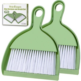 THINKLEARN 2PCS Small Broom and Dustpan Set, Mini Dust Pan and Brush, Hand Whisk for Pets, Kids, Desk, Home, Camping, Green Cleaning Supplies