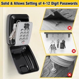 Key Safe Wall Mounted Outdoor, Police Approved Secure Key Lock Box Outdoor with 12 Digit Combination, Weatherproof Keysafe with High Security, keysafe wall mounted outside for Home School Garage