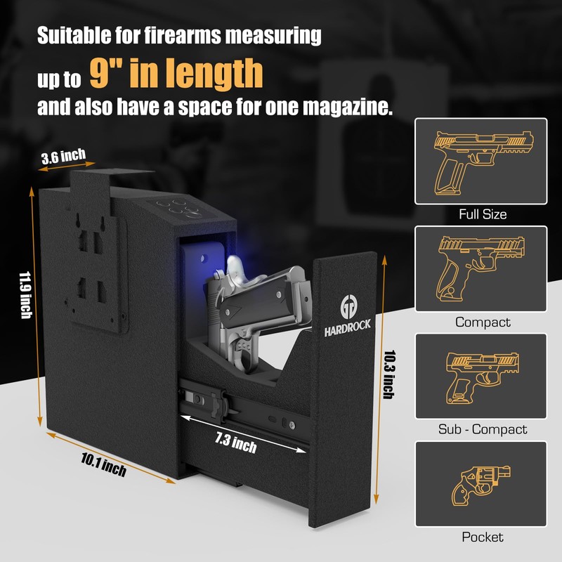 HARDROCK Biometric Slider Gun Safe for Handgun,Hidden Fingerprint Gun Safe
