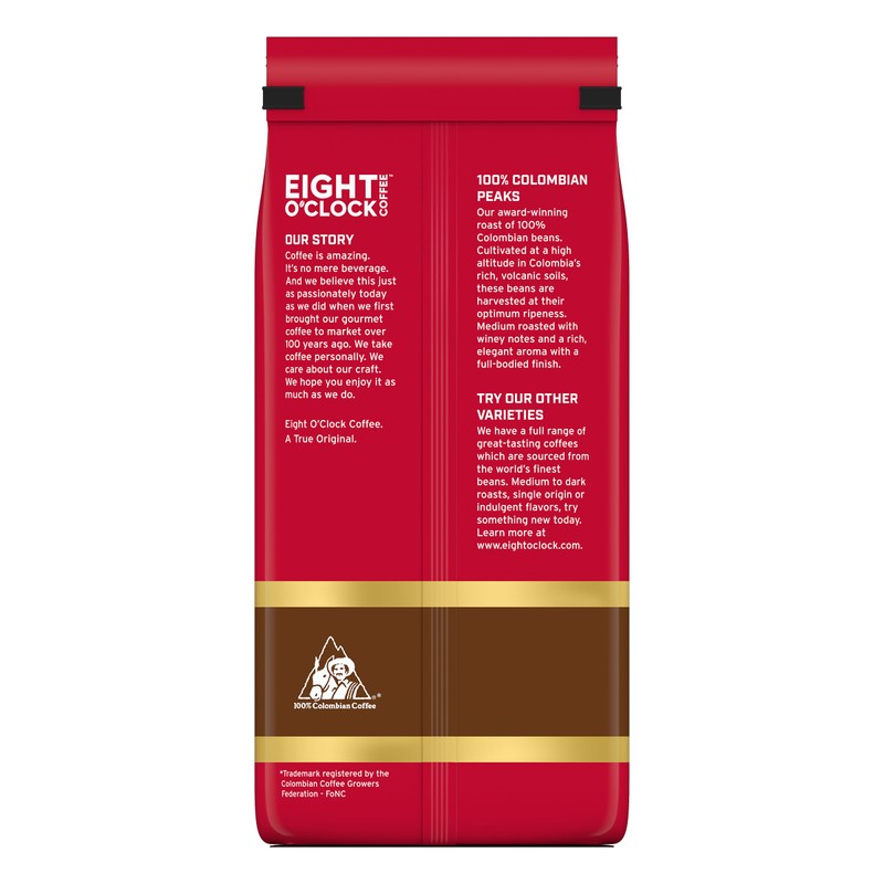Eight O'Clock Coffee 100% Colombian Peaks Ground Coffee, Medium Roast,