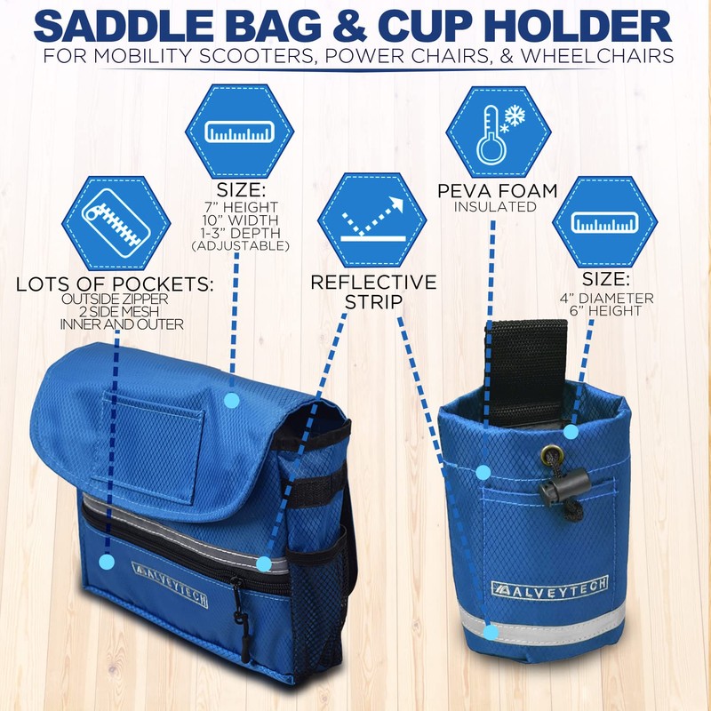 AlveyTech Saddle Bag & Cup Holder Combination for Mobility Scooters,