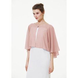 BEAUTELICATE Chiffon Stole Women's Festive Chiffon Scarf Cape Shoulder Scarf with Satin Trim Sleeveless Bolero Cardigan for Wedding Bridal Evening Dress Wedding Dress Summer, Short Style - Dusty Rose