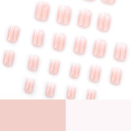 Square Press on Nails Short Fake Nails Nude False Nails with Gradient Design Ombre Acrylic Nails Full Cover Artificial Nails Glossy Cute Glue on Nails Stick on Nails for Women Manicure 24Pcs