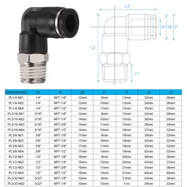 QUARKZMAN 5 Stück Push-to-Connect-Fittings, männlicher Ellbogen 5/16 Zoll Rohraußendurchmesser x 1/4 Zoll NPT-Gewinde, Kunststoff-Anschluss-Fitting, Push-Lock-Verbinder PL5/16-N02, Schwarz