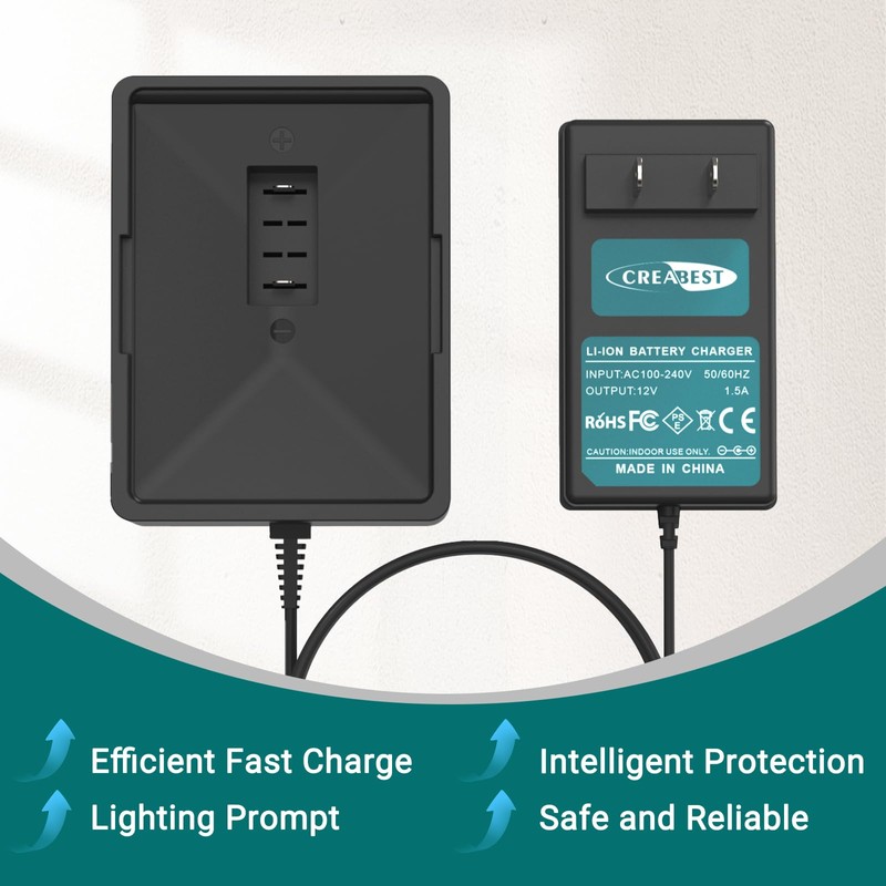 Creabest 12V Li-ion Charger Compatible with Ryobi CB120L CB121L BPL-1220