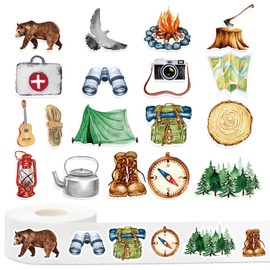FYSUIMU 1000Pcs Travel Camping Stickers Roll 18 Designs Outdoor Hiking Adventure Seal Stickers Self-Adhesive Label Decals for Craft Scrapbook Bottle Envelope Card Party Favor Decor