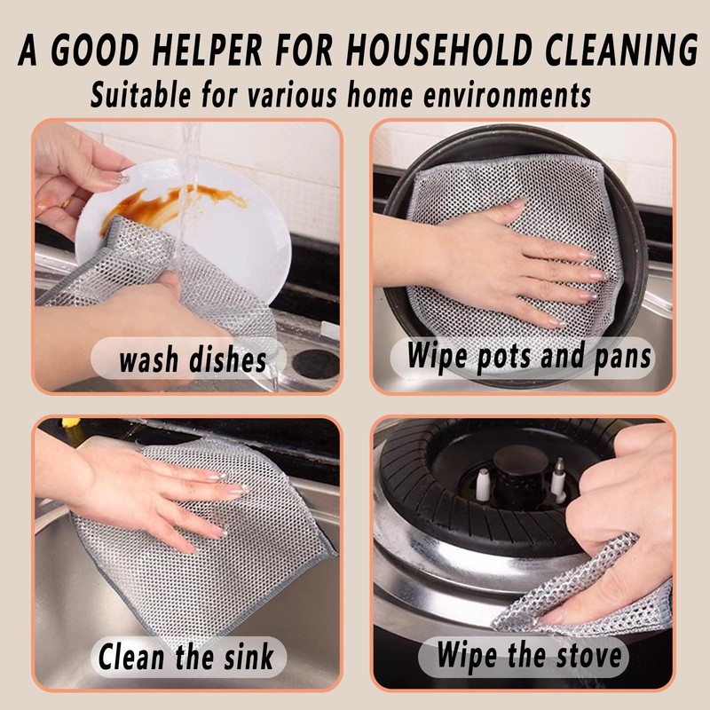 10 Pcs Multipurpose Non Scratch Scrubbing Wire Dishwashing Rags,Reusable Kitchen