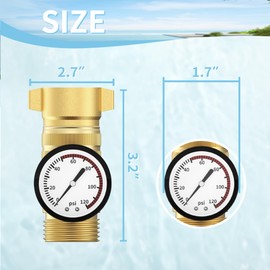 Rvhouse Brass RV Water Pressure Regulator with Gauge, RV Pressure Regulator Water with Filter Screen and NSF Certified, Easy Read Gauge, Fits Most RVs, Campers, Plumbing Systems, Travel Trailers