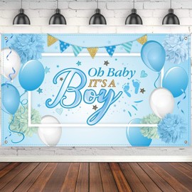 Baby Shower Party Backdrop Decorations, Large Durable Fabric Made Baby Shower Banner Backdrop Photo Booth Background for Boy's or Girl's Baby Shower Party Supplies (Boy Style)