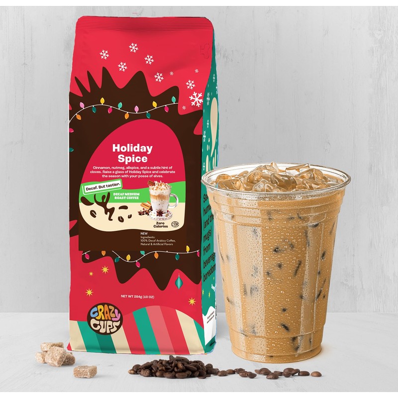 Crazy Cups Flavored Ground Decaf Holiday Coffee, Decaffeinated Holiday Spice