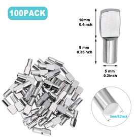 100 Pcs Shelf Pins, 5mm Spoon Shape Nickel Plated Shelf Support Pegs for Bookshelves, Cabinets & Closet