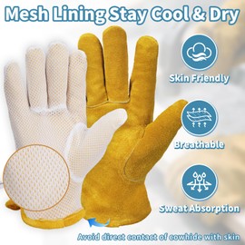 BESSTEVEN Leather Work Gloves for Men: Cowhide Working Gloves Reinforced Durable Safety Work Glove for Light Duty Warehouse Carpentry