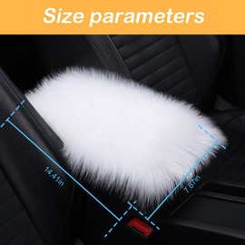 Osilly Auto Center Console Pad, 11.8" x 7.9" Furry Armrest Cover Universal for SUV/Truck/Car, Warm Winter Premium Faux Sheepskin Wool, Soft Fluffy Car Armrest Seat Box Cushion Protector (White)
