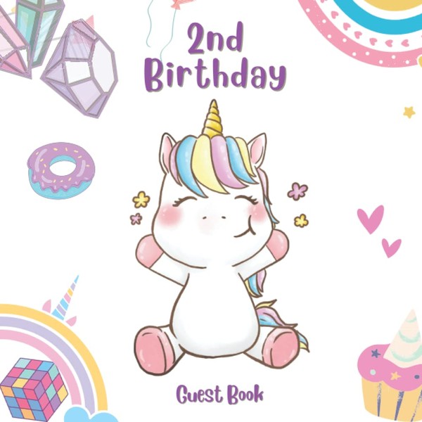 Happy 2nd Birthday Guest Book Unicorn Theme: Girl Boy 2