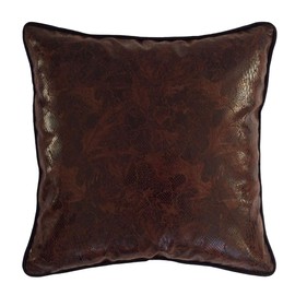 pillowerus Faux Leather Brown Snake Pattern 18x18 Square Pillow Cover Throw/Decorative Sham, Cushion Case with Black Satin Piping for Home Decor, Office Sofa, Couch, Porch, Patio, Car, Truck