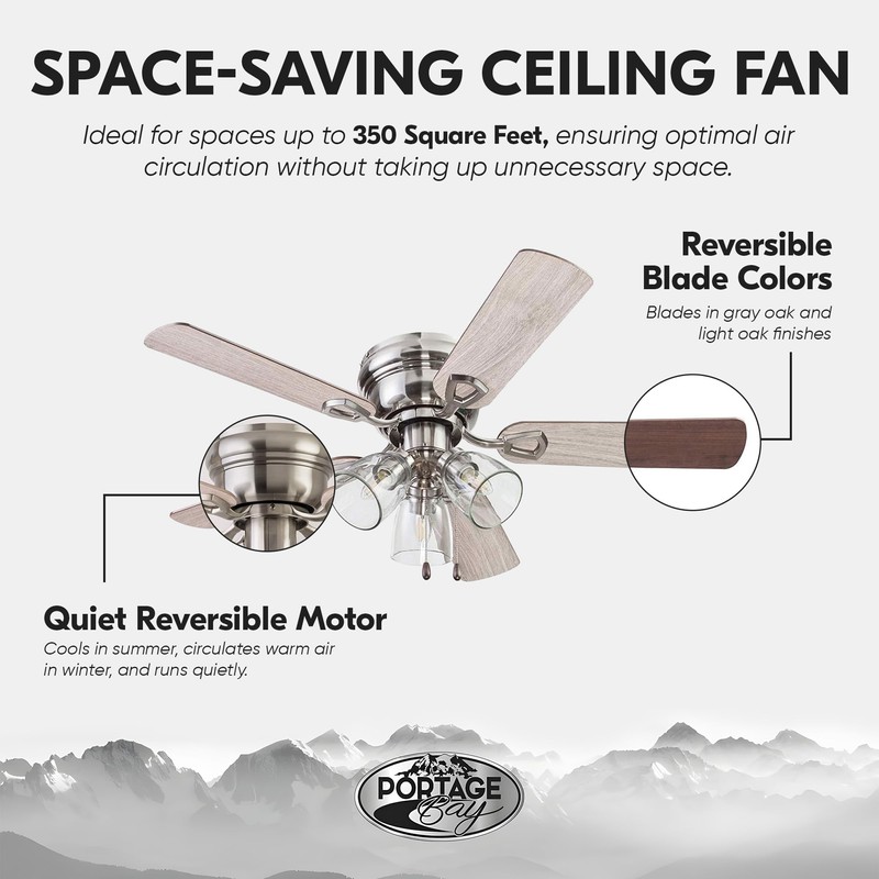 Portage Bay Ceiling Fans Renton 42" Brushed Nickel Indoor Fan