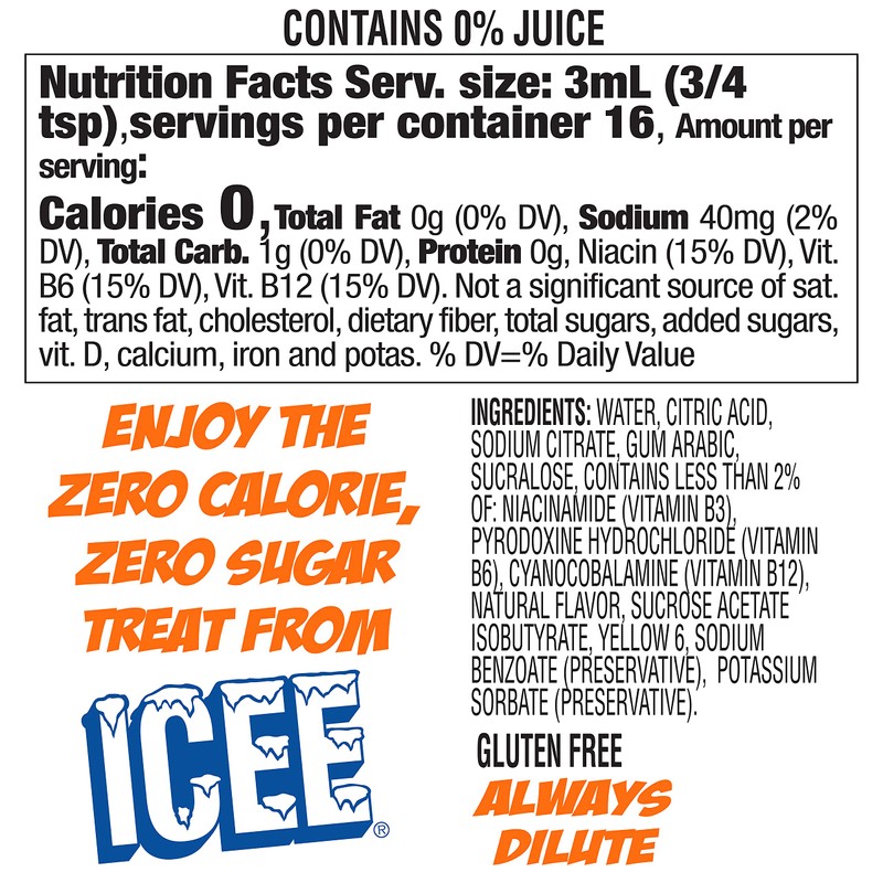 ICEE Zero Calorie Cherry, Blue Raspberry, Orange and Mango Liquid