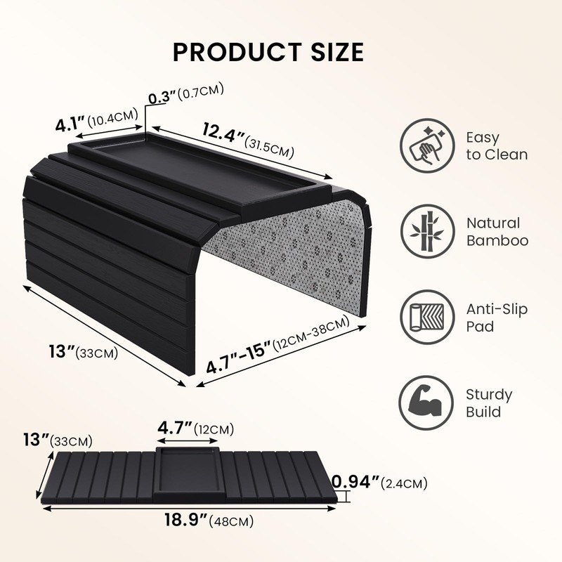 Danfoxer Sofa Arm Tray,Bamboo Folding Couch Arm Tray,Sofa Armrest Trays