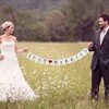 JZK "Just Married Bunting Banner Flags with Ribbon, Decoration for