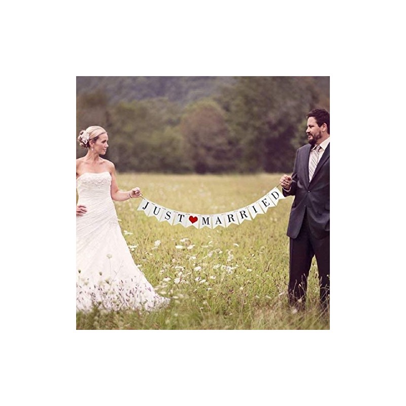 JZK "Just Married Bunting Banner Flags with Ribbon, Decoration for