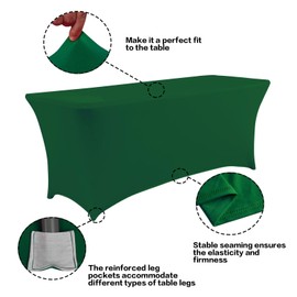 IVAPUPU 2 Pack 6FT Table Cloth for Rectangular Fitted Events Stretch Emerald Green Table Covers Washable Table Cover Spandex Tablecloth Table Protector for Party, Wedding, Cocktail, Banquet, Festival