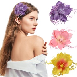 Wasise Hawaiian Flower Hair Clip - 3PCS Tropical Flower Hair Clip, Hibiscus Flowers Clips, Beach Boho Style Plastic Hairpins,Flowers Hairpin Accessories for Wedding Hairpin Summer Beach Holiday Party